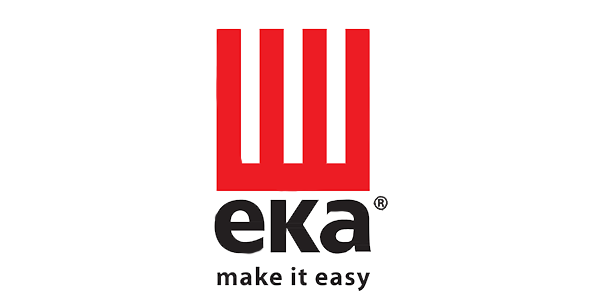 EKA logo with red vertical bars and the word "eka" in black, followed by the tagline "make it easy."